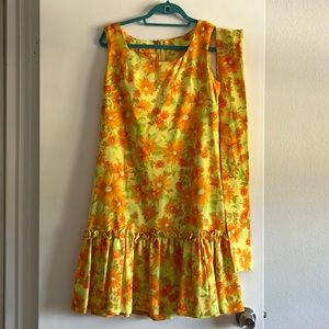 1970s Floral Drop Waist Dress